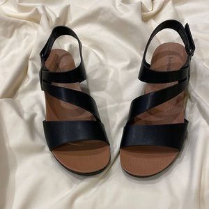 Size 8 1/2 black leather sandals NWOT.